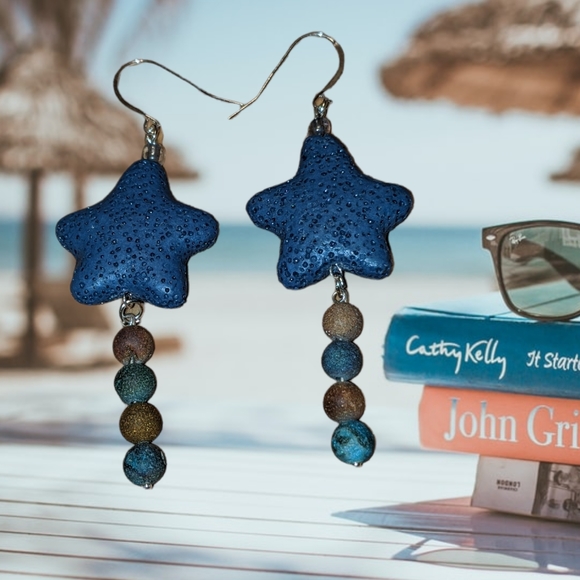 Lava Stars and crystal drops natural stone earrings jewelry by AngecaJewelry - Picture 1 of 4